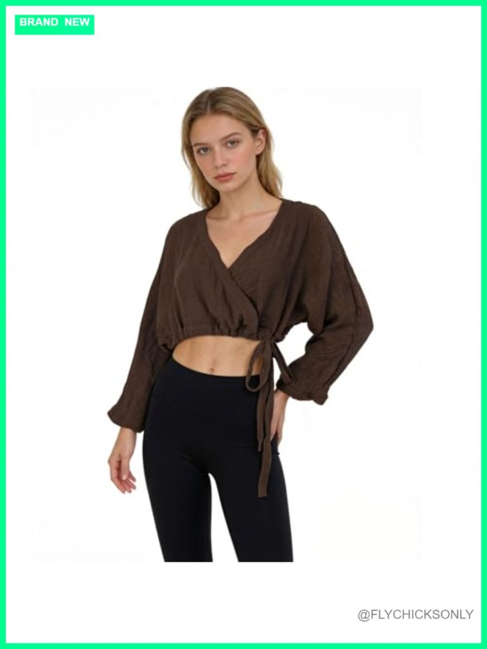 Cotton Double Gauze Wrap Crop Top Long Sleeve V Neck Tie Side Summer Yoga Top